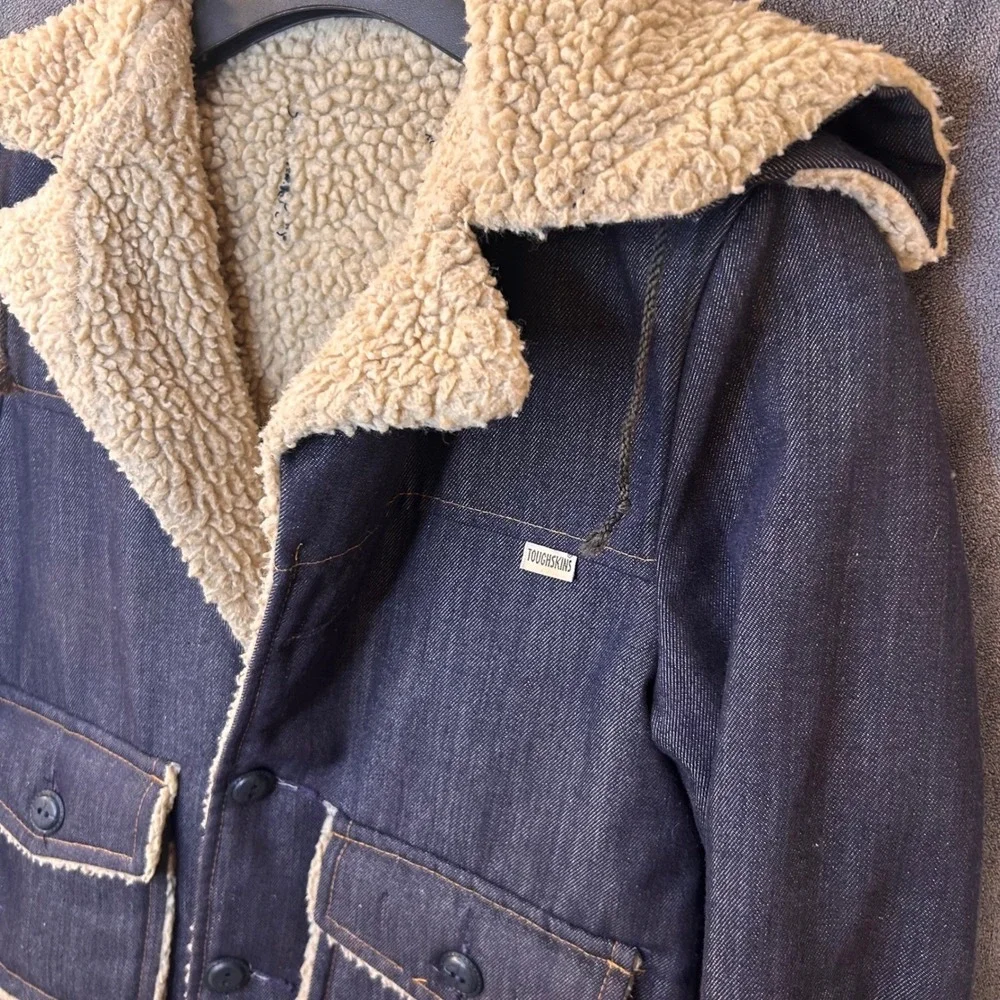 Vintage Toughskins Kids 4T Denim Sherpa Lined Jacket Western Style Winter Coat